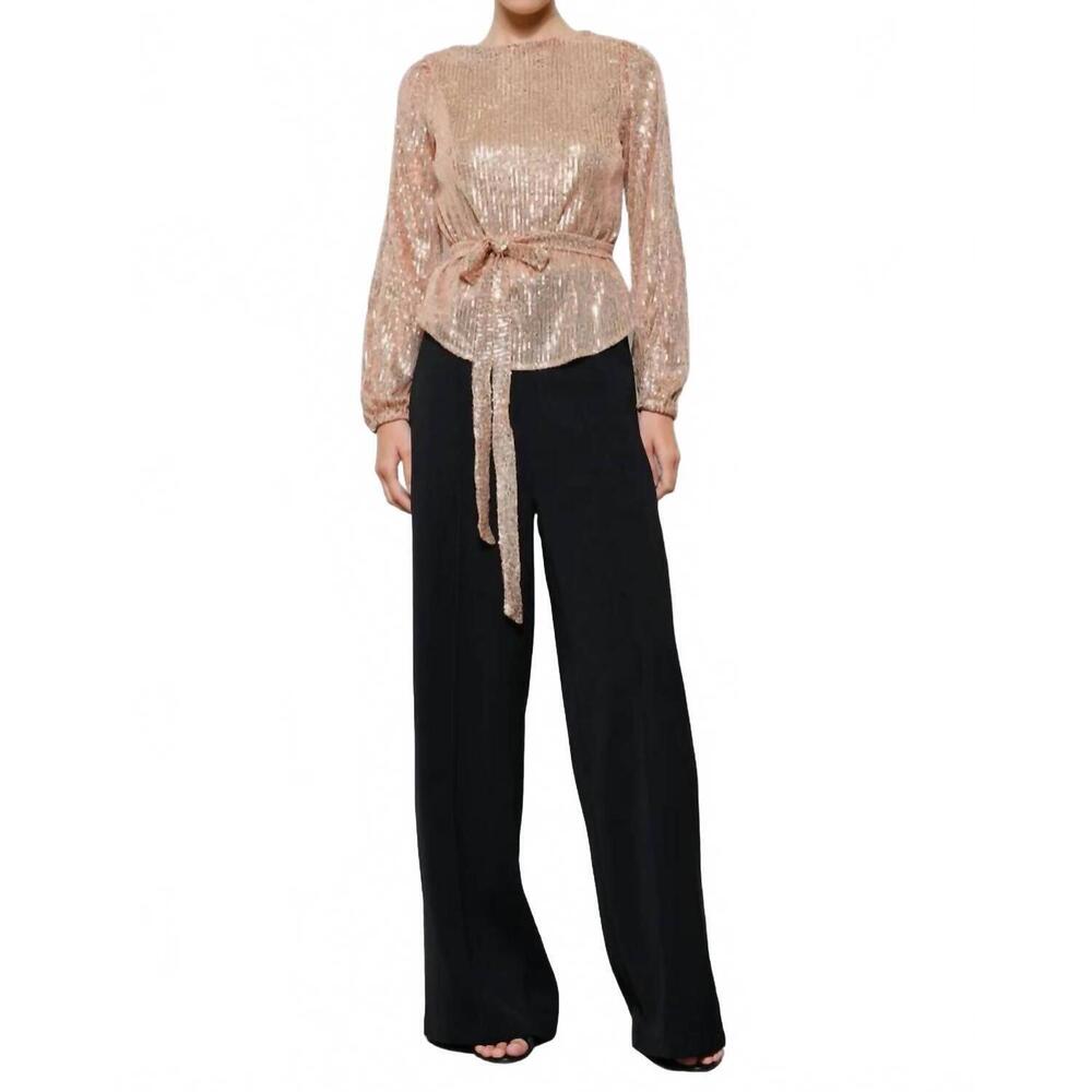 NEW INA FASHION sequin belted blouse in gold